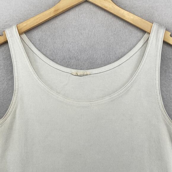 EILEEN FISHER Tank Top L Ribbed Organic Cotton Jersey Cami Scoop Neck Off White - Picture 4 of 13